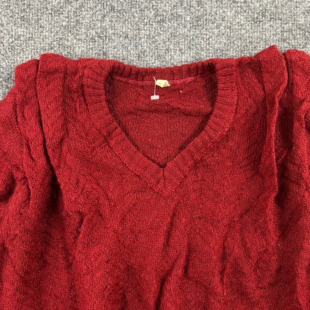 Unbranded Sweater Womens Size 36 Burgundy Red V-Neck Cable Knit Pullover Casual